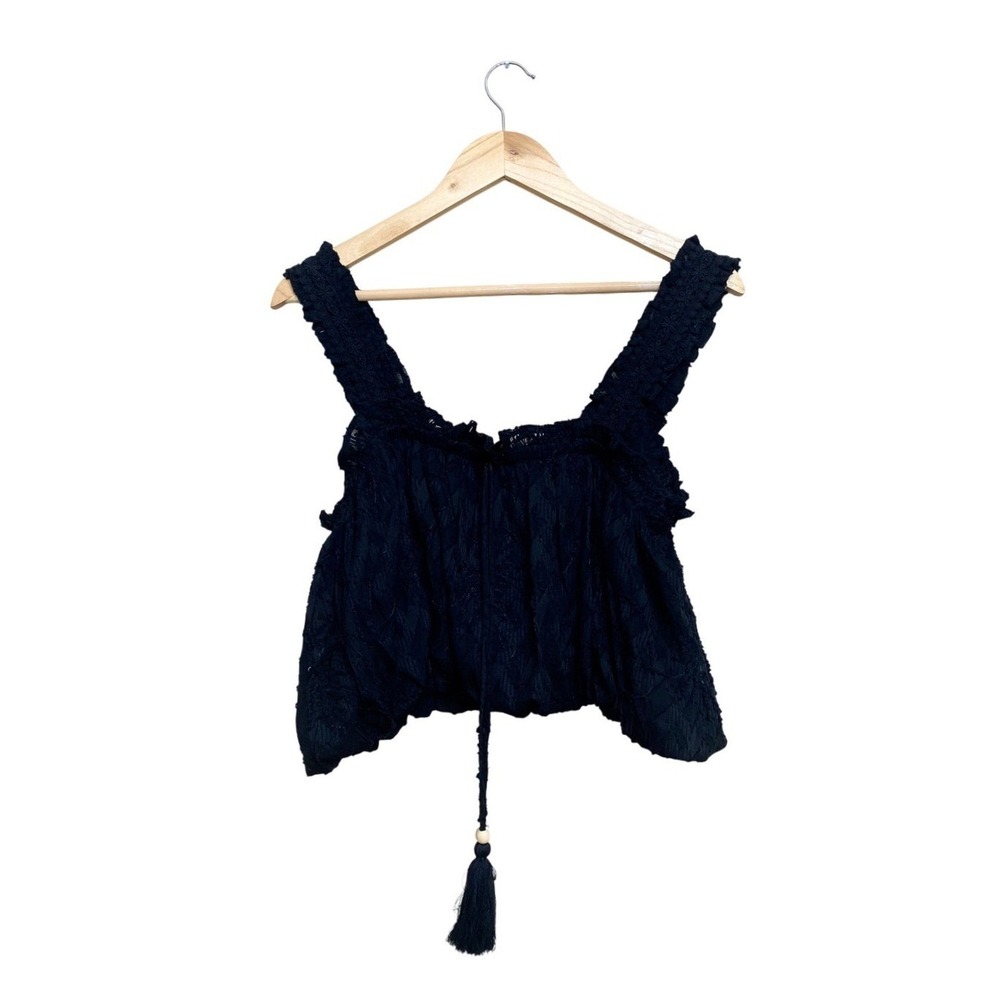 Miss Me Los Angeles Black Boho Embroidered Lace Tassel Crop Top NWT Medium